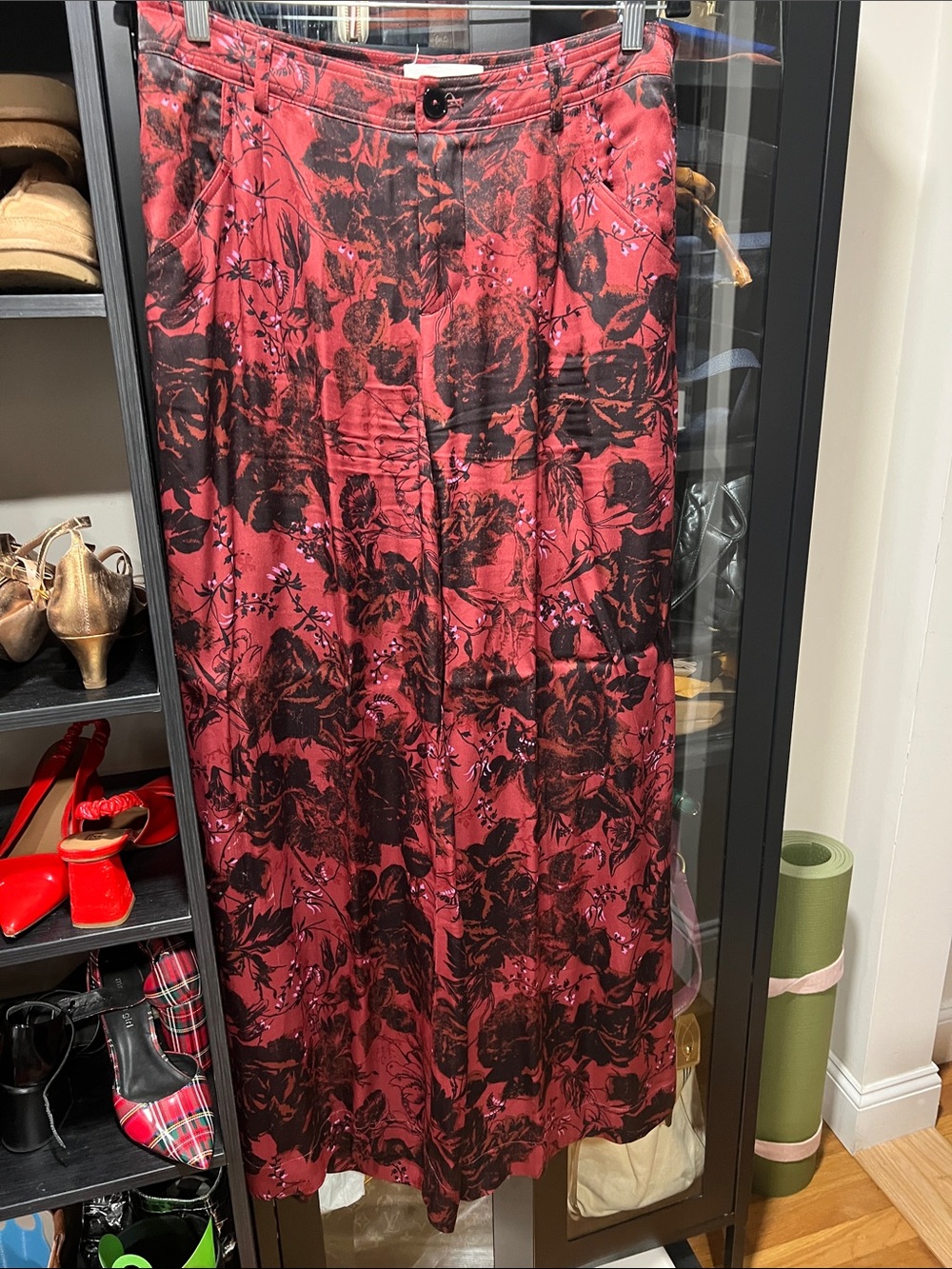 Anthropologie Red and Black Floral pants